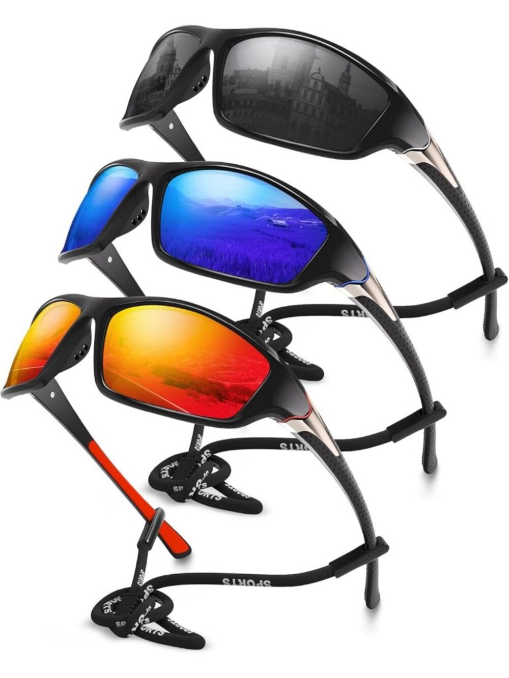 3 Pack Polarized Sports Sunglasses for Men - UV Protection Wrap Around for
